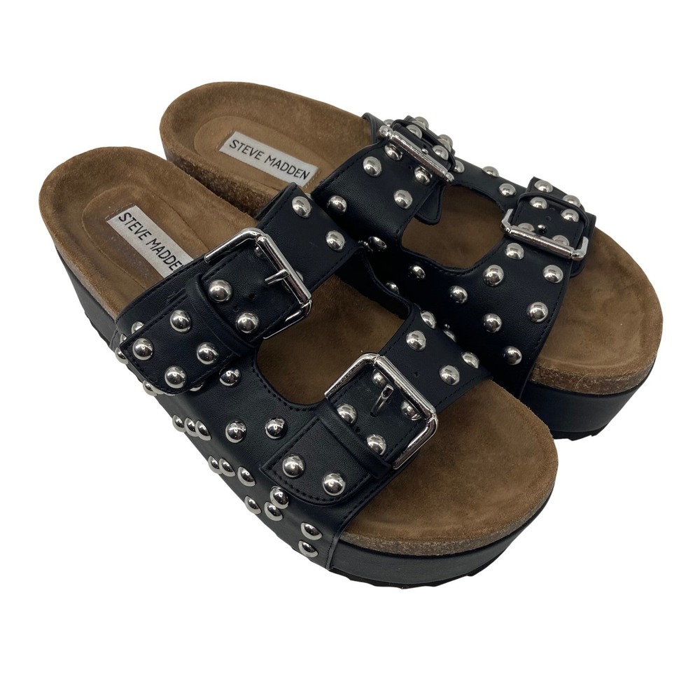 Steve Madden Sandals Women 8.5 Black Kali-S Edgy Studs Platform Goth Chunky